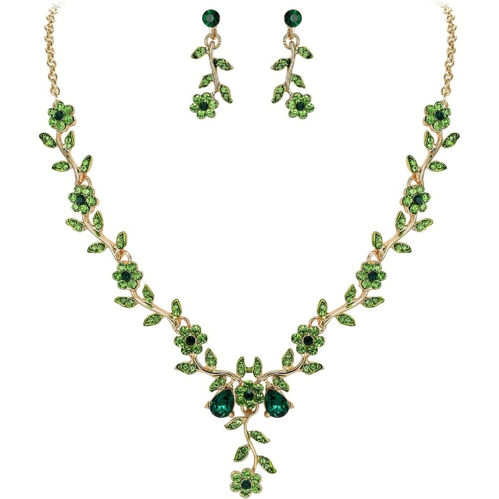 Women's Wedding Jewelry Leaf Cluster Flower Crystal Dangle Earrings Pendant Neck